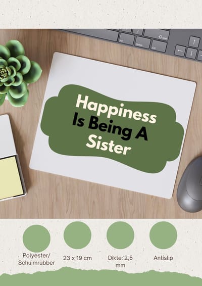 Akyol - happiness is being a sister Muismat - Zus - de liefste zus - verjaardag - cadeautje voor zus - zus artikelen - kado - geschenk - 23 bij 19 cm