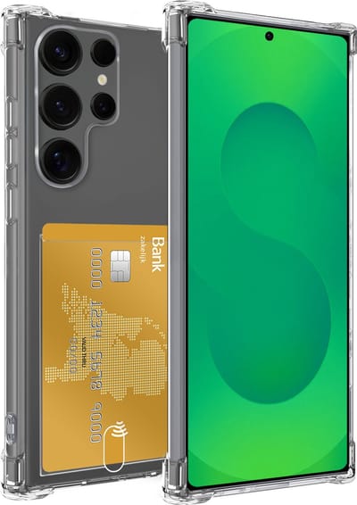 Hoesje Geschikt voor Samsung Galaxy S25 Ultra - Met Pashouder en Kaarthouder - Telefoon Hoes Shockproof - Siliconen Case - Back Cover - Shock Proof - Pasjes Houder - Transparant