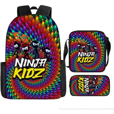 NINJA KIDZ 3-delige Set Kinder Schoolrugzak met Schoudertas Etui Schooltassen voor Jongens Meisjes Beste Cadeau