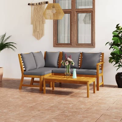 vidaXL - 4-delige - Loungeset - met - kussens - massief - acaciahout