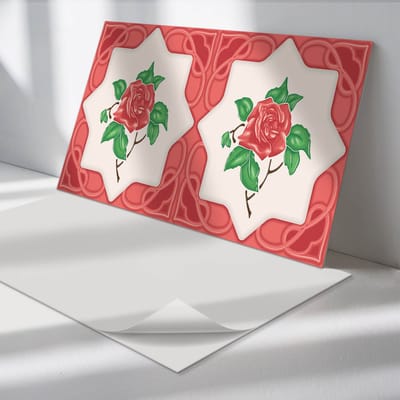Wallfluent Vinyl Wandpaneel - Bloemencompositie in een lijst PVC Muurpaneel - 120 cm x 60 cm - Rood PVC wandpaneel - 1 stuk - Rechthoekig Wandbekleding Vinyl - Bloemen en planten Wandpaneel - Zelfklevende Wandbekleding - Wandpaneel Keuken en Badkamer