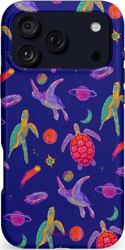 Casetastic hoesje geschikt voor Apple iPhone 17 Pro Max - MagSafe - Dubbellaagse bescherming - Kosmische schildpad - Fashion Case - Donkerblauw Lavendel