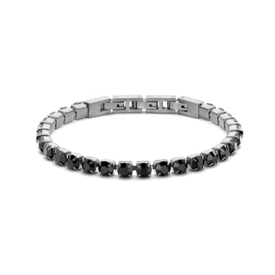 Frank 1967 7FB-0857 – Heren Armband – Tennis Armband – Zwarte Zirkonia – Zilverkleurig Staal – 3 mm – 21 cm – Cadeau voor Mannen