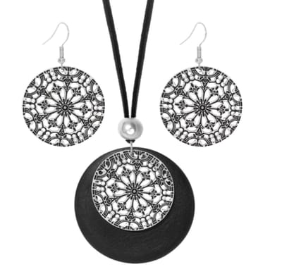 Budget set ketting oorbellen zwart Tibetaanse look- Charme Bijoux