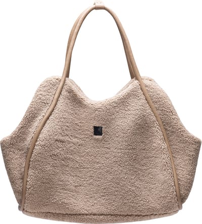 Designed by Lotte Tebby Draagtas Hond - Hondentas - Voor kleine honden - Teddy-stof - Beige - 43x18x35 cm