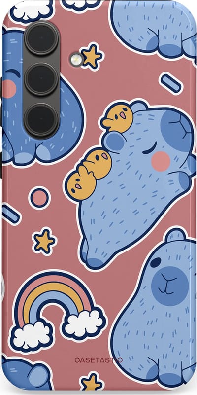 Casetastic Hoesje Geschikt voor Samsung S24 - Stijlvolle Beschermende Duo-layer Case - Capibara knuffelvriend