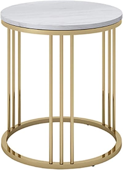 Marmeren bijzettafel - Ronde tafel - Woonkamer decoratie - Compact ontwerp - 40x40x55cm - Goud