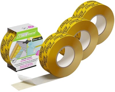 ICUTEC 3-pack Icucral plakband 033 3088, 60 mm x 40 m, oplosmiddelvrij, extreem hoge kleefkracht, voor overlappende dampremmende lagen, professionele kwaliteit, luchtdichte folieplakband