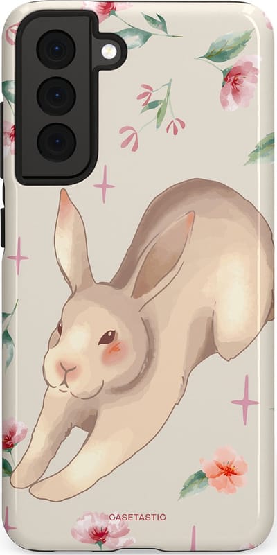 Casetastic Hoesje Geschikt voor Samsung S21 FE - Stijlvolle Beschermende Duo-layer Case - Lief konijntje