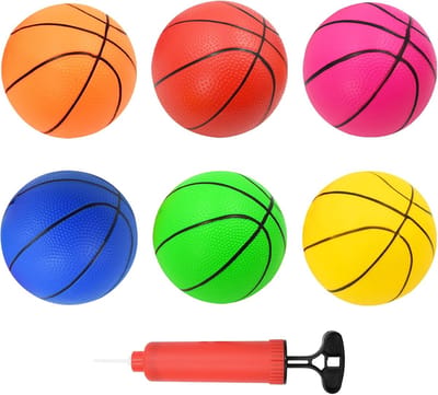 Thijox - 6 stuks mini-basketbals, duurzame PVC kinderbasketballen 15 cm met pomp voor binnen en buiten, ideaal voor zwembadfeestjes en spelen