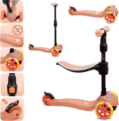 Sun Baby Scooter voor kinderen met Lichtgevende Wielen van 3 jaar, Kinderstep, Driewieler, Verstelbare Hoogtes, Children's Scooter (Oranje)