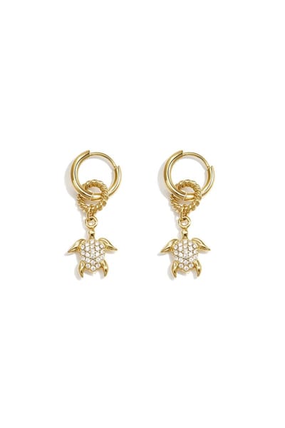 Earrings with a dangling turtle - oorbellen - sieraden - RVS - roestvrij staal - jewelry - sieraad - oorbel - zomer - goud kleurig