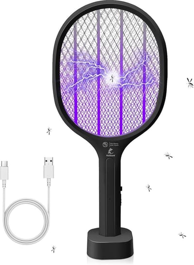 SnelShoppen - 2-in-1 Elektrische Vliegenmepper en Muggenkiller - USB Oplaadbaar Insecten Doder 3000V - Perfect voor Tuin, Camping, en Feesten