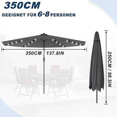 Zweefparasol 225x225 cm Groen – Bellavero Luxe Sonnenscherm met LED Verlichting, Kantelbaar & Kurbelfunctie – UV-Bescherming, Waterafstotend, Stevige Stalen Mast – Tuin, Balkon & Terras – Bellavero