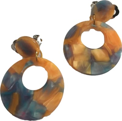 Petra's Sieradenwereld - Clipoorbel hanger oranje blauw hanger (388)