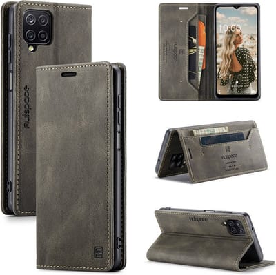 Luxe Flip Case met RFID Bescherming Kaarthouder en Magneetsluiting voor Galaxy A12 _ Bruin