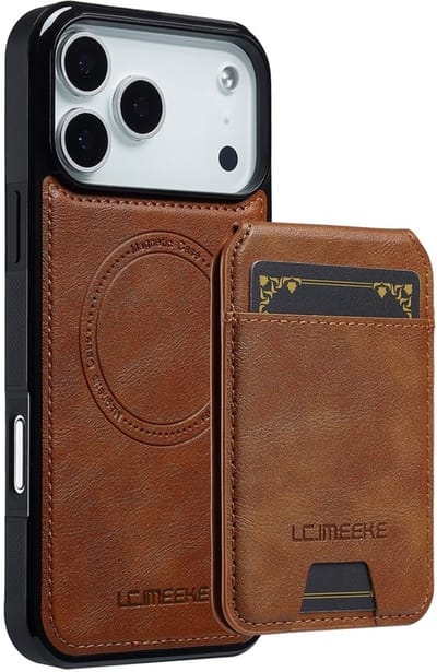 LC.IMEEKE Hoesje - Geschikt voor iPhone 17 Pro Hoesje - LC.IMEEKE L3 - Leather Back Cover met Pasjeshouder - MagSafe Compatible - Bruin