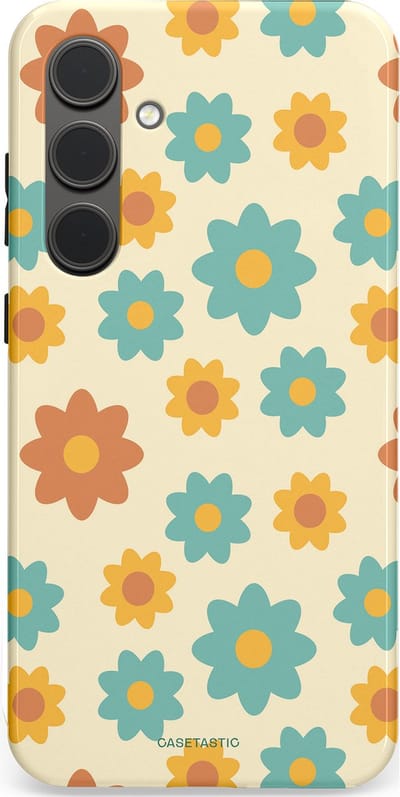 Casetastic hoesje geschikt voor Samsung Galaxy S24 Plus - Dubbellaagse bescherming - Retro bloei - Fashion Case - Crème Mintgroen Goud Perzik