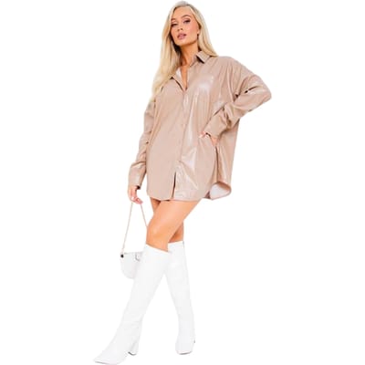 Missy Empire Damesjurk met zakken van imitatieleer (Taupe)