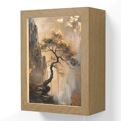 Wandlamp 15x20 cm - Oplaadbaar - Boom - Goud - Landschap - Verf - Wandlampen binnen woonkamer - Slaapkamer lamp met kabel - Decoratieve nachtlamp - Vloerlamp snoer