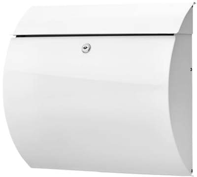 Witte stalen wandbrievenbus met slot en kanteldak - A4 inworp, DIN C4, EN 13724 norm, voor wandmontage of standaard