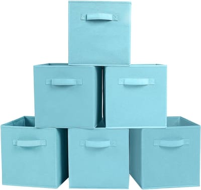 Famanu – Stoffen opbergbox-organizer - 6 opvouwbare opbergkubussen in kubusvorm - hemelsblauw - duurzaam materiaal - praktisch voor kleding - speelgoed en accessoires - compact en stevig