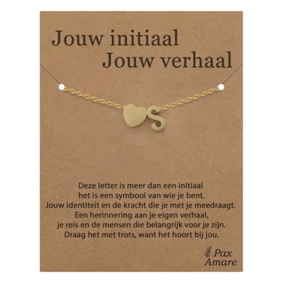 Letter S Armband op Cadeau Kaartje - Jouw initiaal, jouw verhaal - 15,5cm + 5,5cm verstelbaar Goudkleurig Stainless Steel - Initiaal & Hartje Hanger - Pax Amare