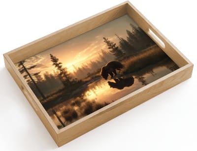Dienblad hout 40x30 cm - Schootdienblad - Beer - water - Bos - Ochtendlicht - Borrelplank rechthoek - Plateau dienbladen