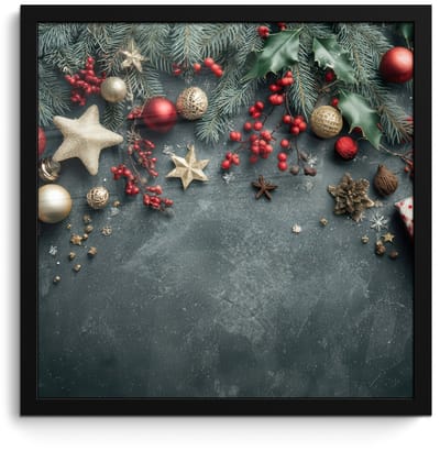 Poster in lijst - Fotolijst 40x40 cm - Posters - Kerstomlijsting - Hulst - Kleurrijk - Posterlijst zwart - Decoratie - Wanddecoratie woonkamer - Muurdecoratie slaapkamer - Kerstversiering - Kerstdecoratie voor binnen - Kerstmis