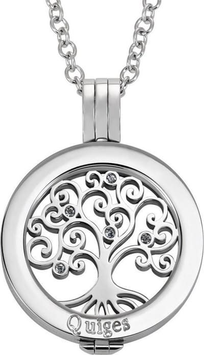 Quiges Munthouder met Ketting en Munt 25mm Zirkonia Levensboom - RVS Zilverkleurig - EPRHZ759