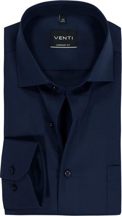 VENTI CASA MODA comfort fit overhemd - mouwlengte 72 cm - structuur - donkerblauw - Strijkvrij - Boordmaat: 40 (EU maat: M)