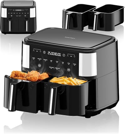 Heteluchtfriteuse - Dubbele mand - Gezond koken - Sync finish functie - 9 Liter - Zwart