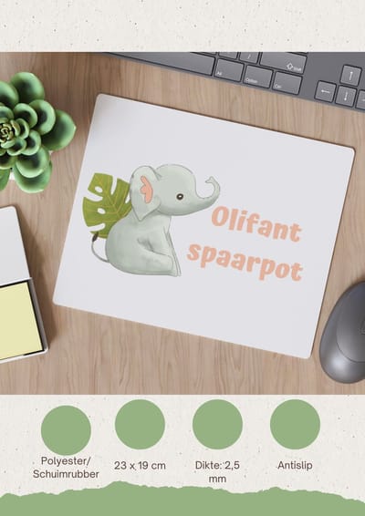 Akyol - olifant Muismat - Olifant - dieren liefhebbers - leuke cadeau voor iemand die van houdt van olifanten - verjaardagscadeau - kado - gift - 23 bij 19 cm