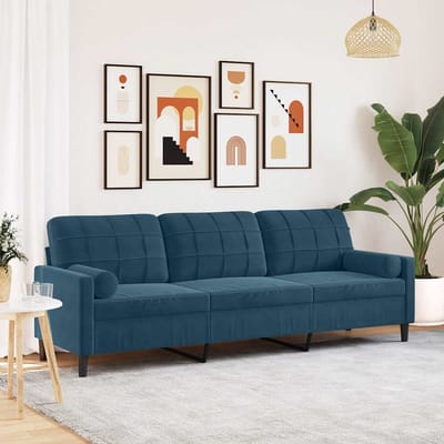 vidaXL - 3-zitsbank - met - sierkussens - 210 - cm - fluweel - blauw