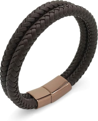 Armband heren dames bruin 21,5cm met magnetische clip Galeara Atos trendy model voor mannen en vrouwen