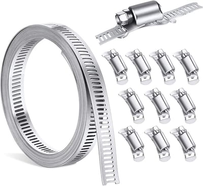 Slangklemmen 304 Roestvrij Staal - Verstelbare Riem van 3 meter - Inclusief 10 Accessoires - DIY Slangklemmenset, Verstelbare Slangklem, voor Waterleiding, Tank, Gasleiding, Koeler, Autoslang