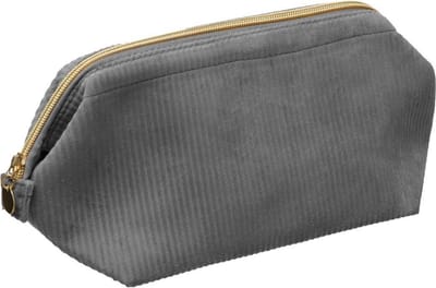 Toilettas/make-up etui/opberg tasje ribstof grijs 31 x 11 x 14 cm - Reis/vakantie toilettassen/make-up etui