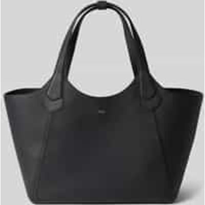 shopper van echt leer met labeldetail