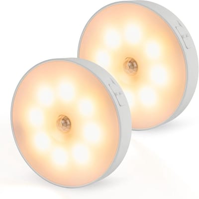 LED Ronde Kastverlichting met Bewegingssensor en Oplaadfunctie - 2 Stuks Warm Wit 3000K - Draadloze Nachtlampjes