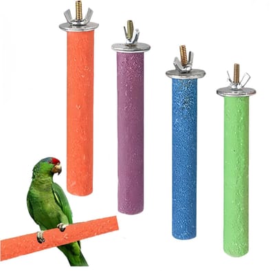 Zitstang voor papegaaien, set van 4 stuks, accessoires, vogelspeelgoed, kauwen, nagelvijl, platform, reiniging van poot (20 cm)