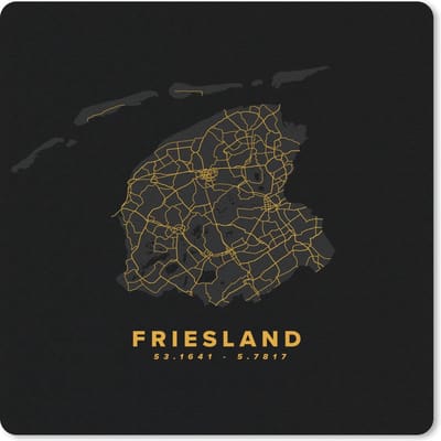 Muismat 20x20 cm - Mousepad Friesland - Nederland - Black and gold - Muismatten