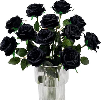 Zwarte kunstbloemen - Zijden rozen voor decoratie - 10 stuks
