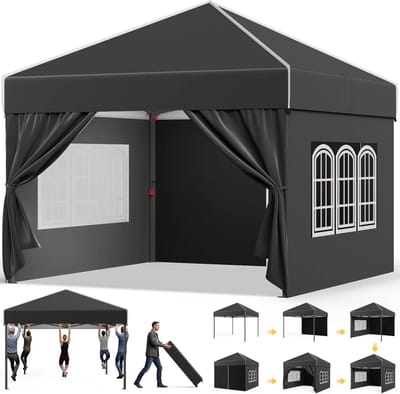 Deliqa partytent - 3 x 4 m - zwart - paviljoentent - met zijwanden - in hoogte verstelbaar - partytent easy up - opvouwbaar - ideaal voor feesten / verjaardagen - inclusief tas