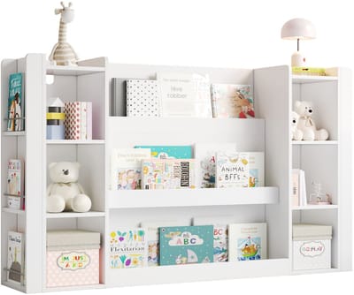 Witte MDF boekenkast 140x30x95 cm voor kinderkamer speelgoed en opslag