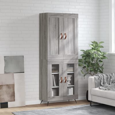 vidaXL - Hoge - kast - 69,5x34x180 - cm - bewerkt - hout - grijs - sonoma - eikenkleurig