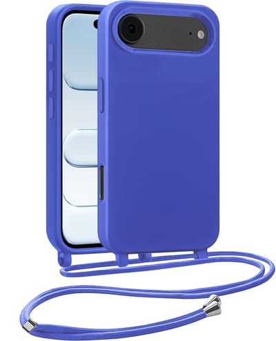 Hoesje Geschikt voor iPhone Air Hoesje Siliconen Case Met Koord - Hoes Geschikt voor iPhone Air Hoesje Backcover Met Telefoonkoord - Telefoonhoes - Felblauw