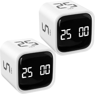 Namajunas - Pomodoro timer kubus - Kookwekker digitaal - 5, 25, 10 50 minuten voorinstelling - Desk Productivity Flip Timer - Keukentimer - Tijdmanagementtool, kinderen ADHD hulpmiddel werk leren sport koken - 2 stuks - Wit