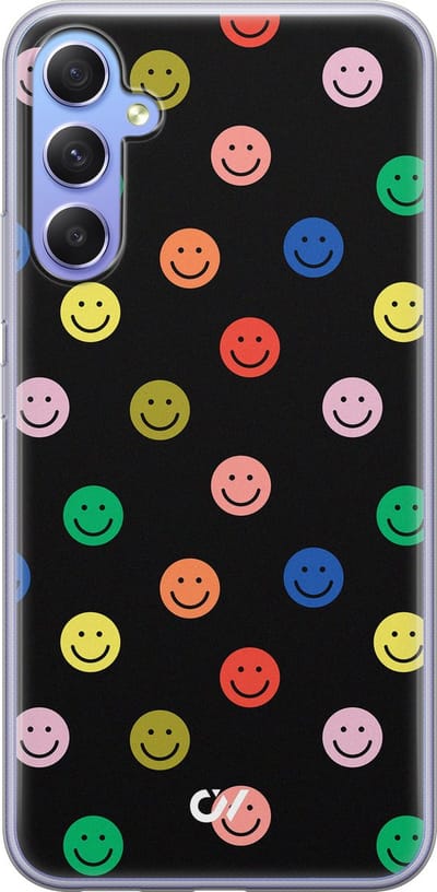 Hoesje geschikt voor Samsung Galaxy A34 hoesje - Retro Smileys - - Zwart - - Casevibes