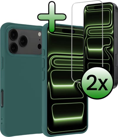 Hoesje Met 2x Screenprotector - Geschikt voor Apple iPhone 17 Pro Max / 18 Pro Max - Sterk & Shockproof - Back Cover - Siliconen Case - Telefoon Hoes - Donkergroen