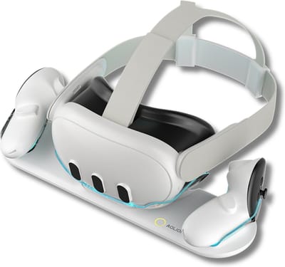 VORTEX VR-oplaadstation voor Meta Quest 3 – Dubbel oplaadstation met LED-basis – Laadt headset en controllers tegelijkertijd op – Inclusief batterijen en batterijdeksels (USB-C-dock)